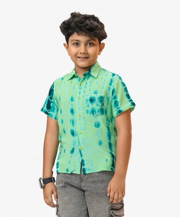 Green Viscose Kids Short Sleeve Shirt