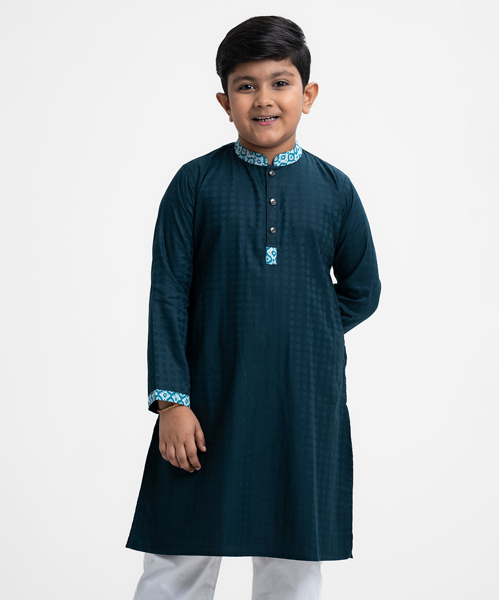 Navy Blue Cotton Jacquard Panjabi