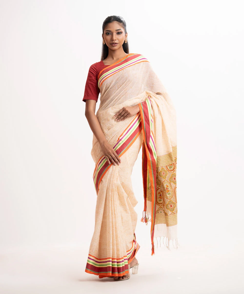 Creme Cotton Saree
