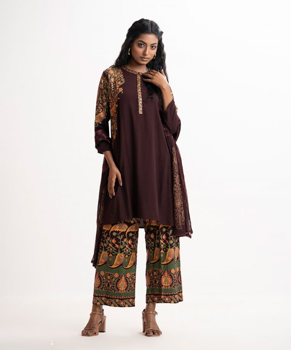 Coffee Viscose Straight Salwar Kameez
