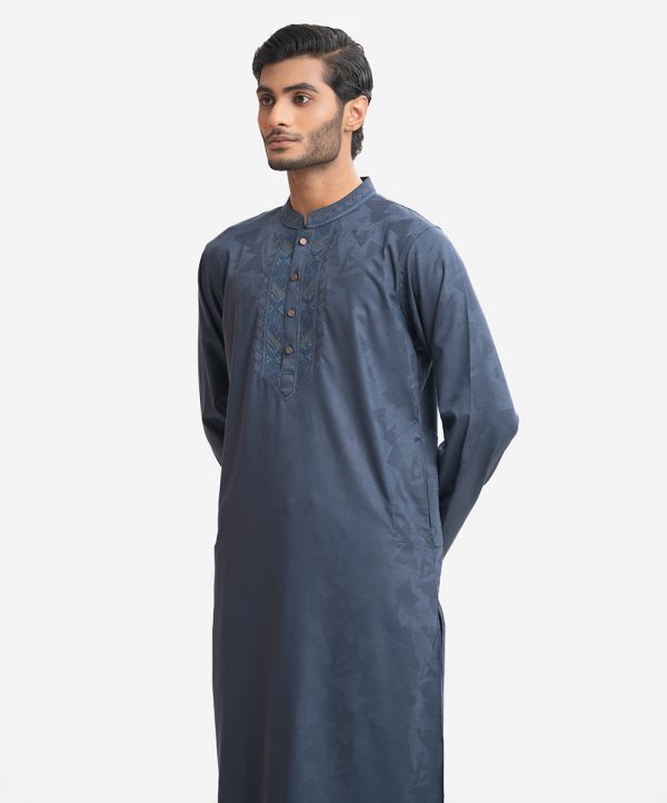 Blue Bamboo Jacquard Semi Fit Panjabi