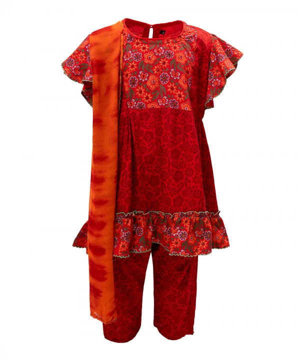 Red Viscose Newborn Salwar Kameez