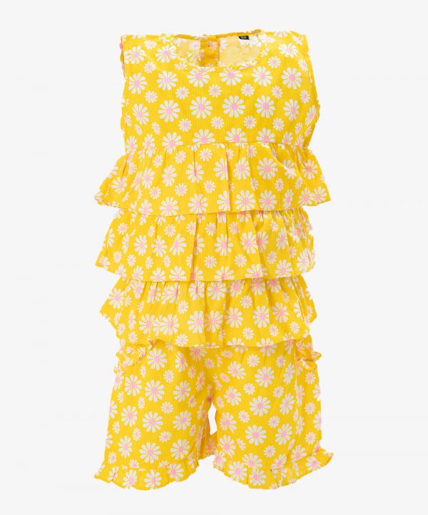 Yellow  Cotton Bottom Tops Set
