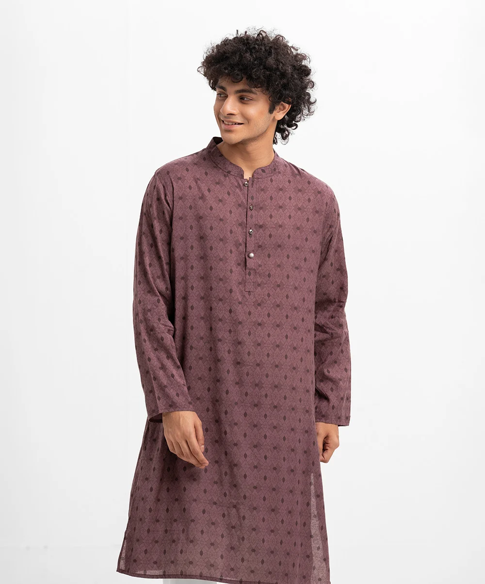 Mauve Cotton Semi Fit Panjabi