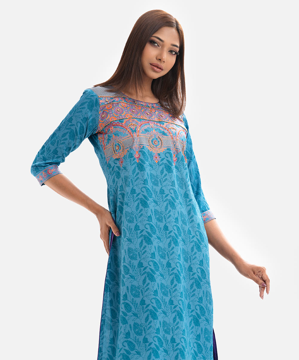 Blue Crepe A-Line Kameez