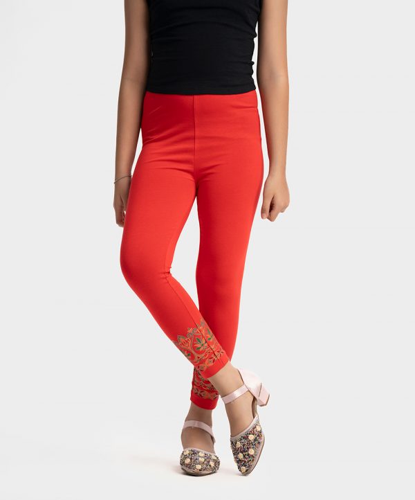 Red Cotton Knit Leggings