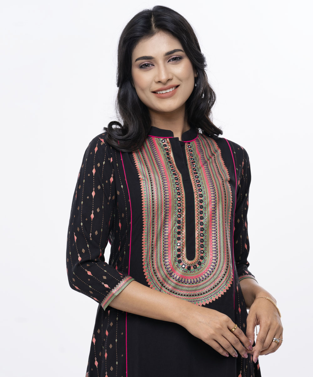 Black Viscose A-line Kameez
