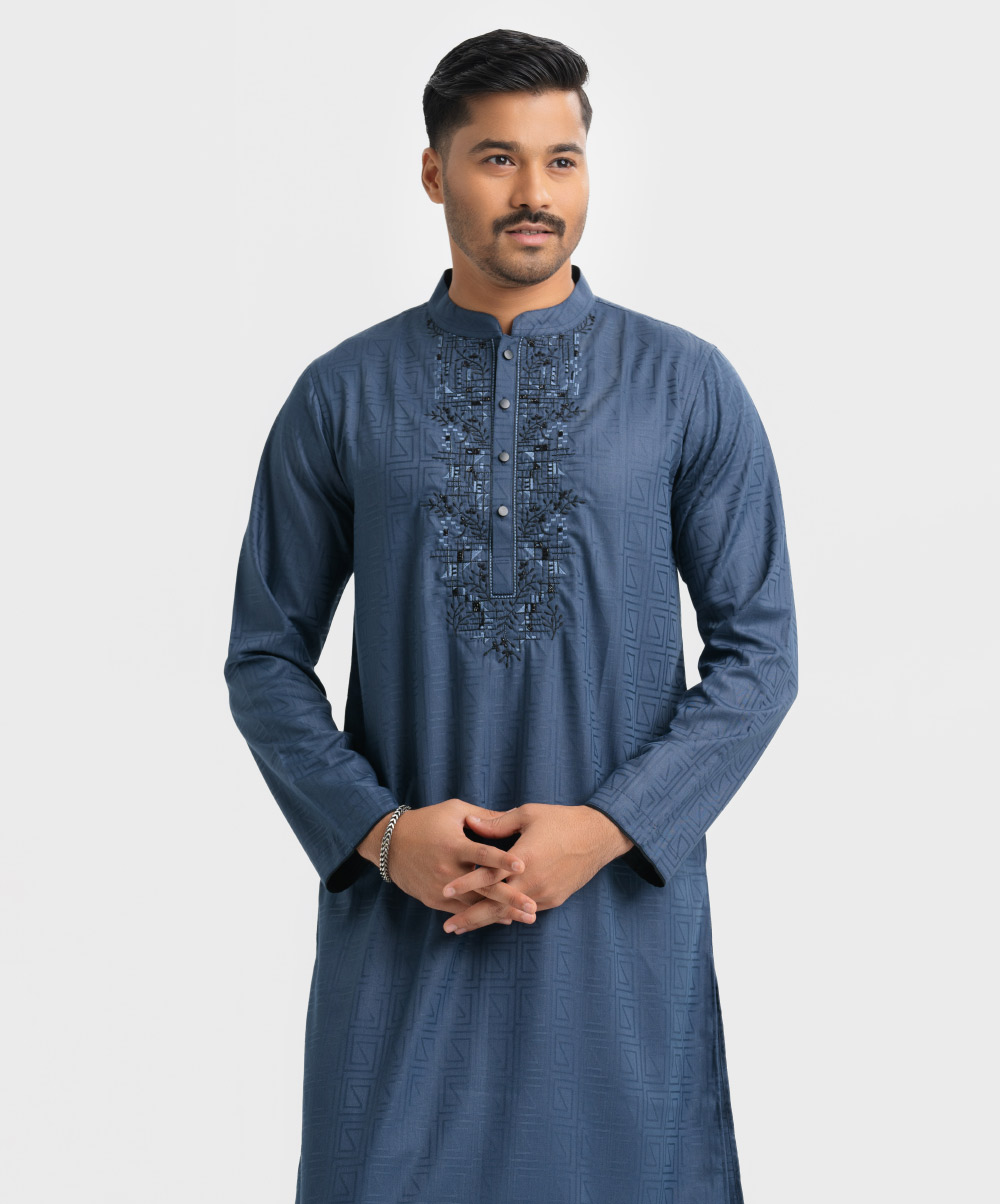 Blue Jacquard Slim Fitted Panjabi