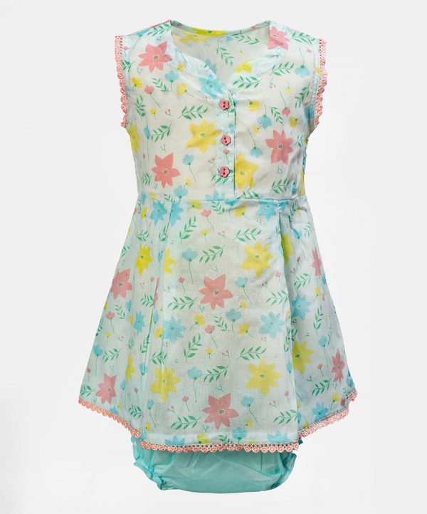 White & Blue Cotton New-born Frock