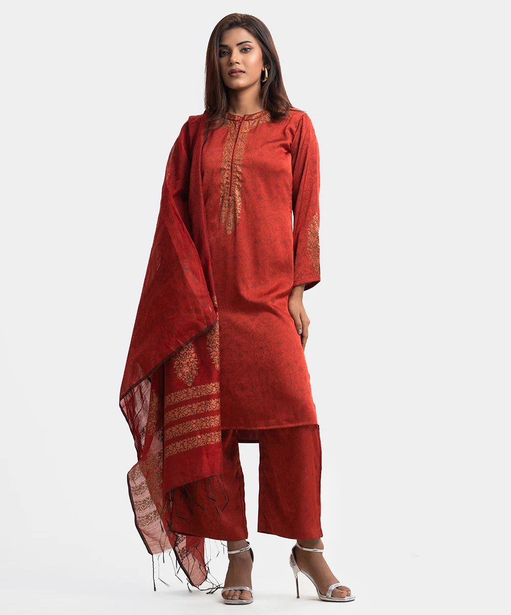 Copper Brown Satin Georgette Salwar Kameez