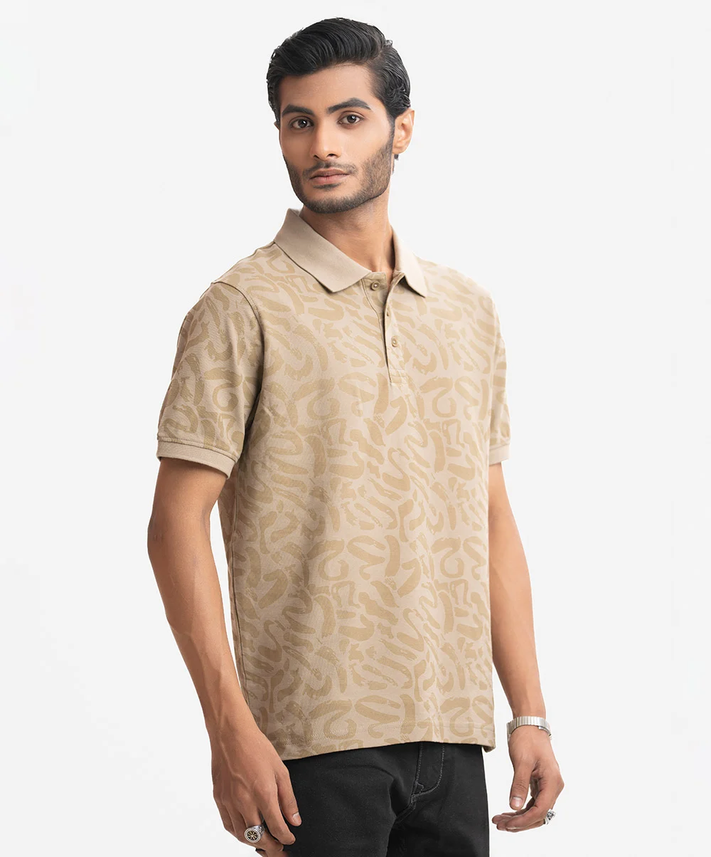 Green Cotton Pique Printed Polo