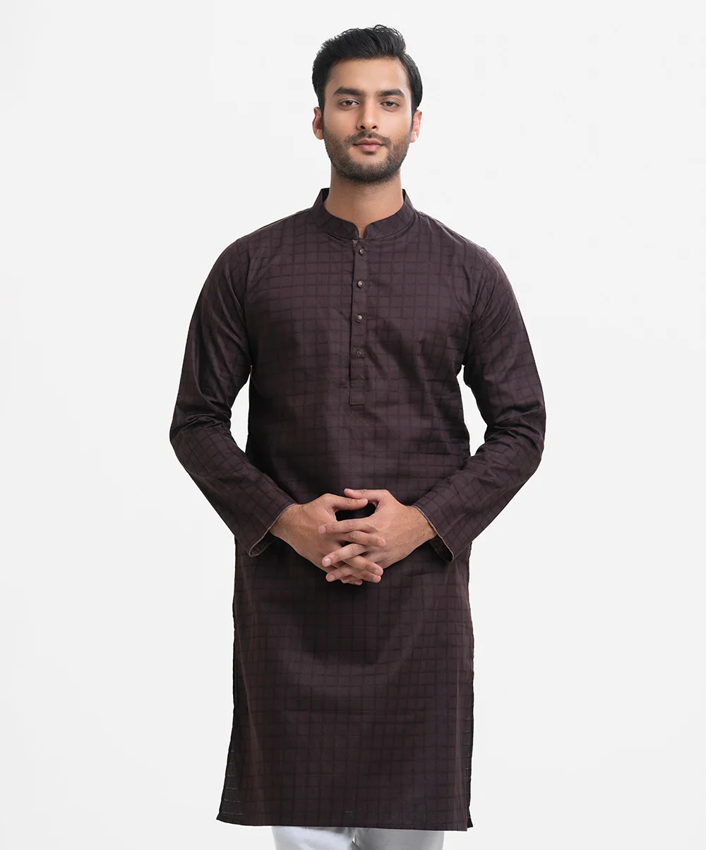 Coffee Jacquard Fitted Panjabi