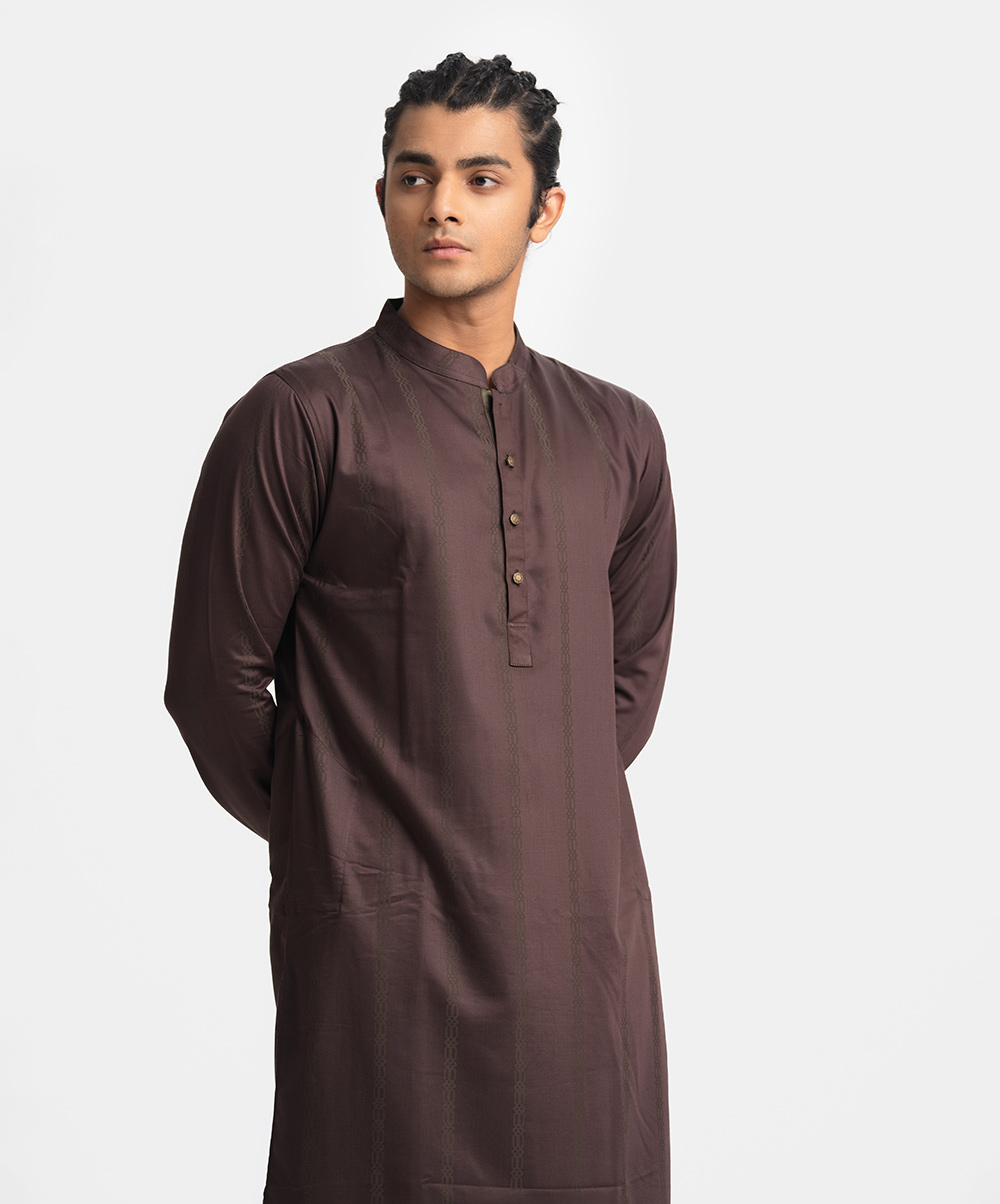 Coffee Jacquard Semi Fit Panjabi
