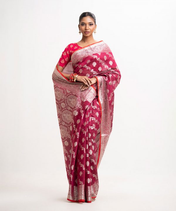 Burgundy Half-silk Saree