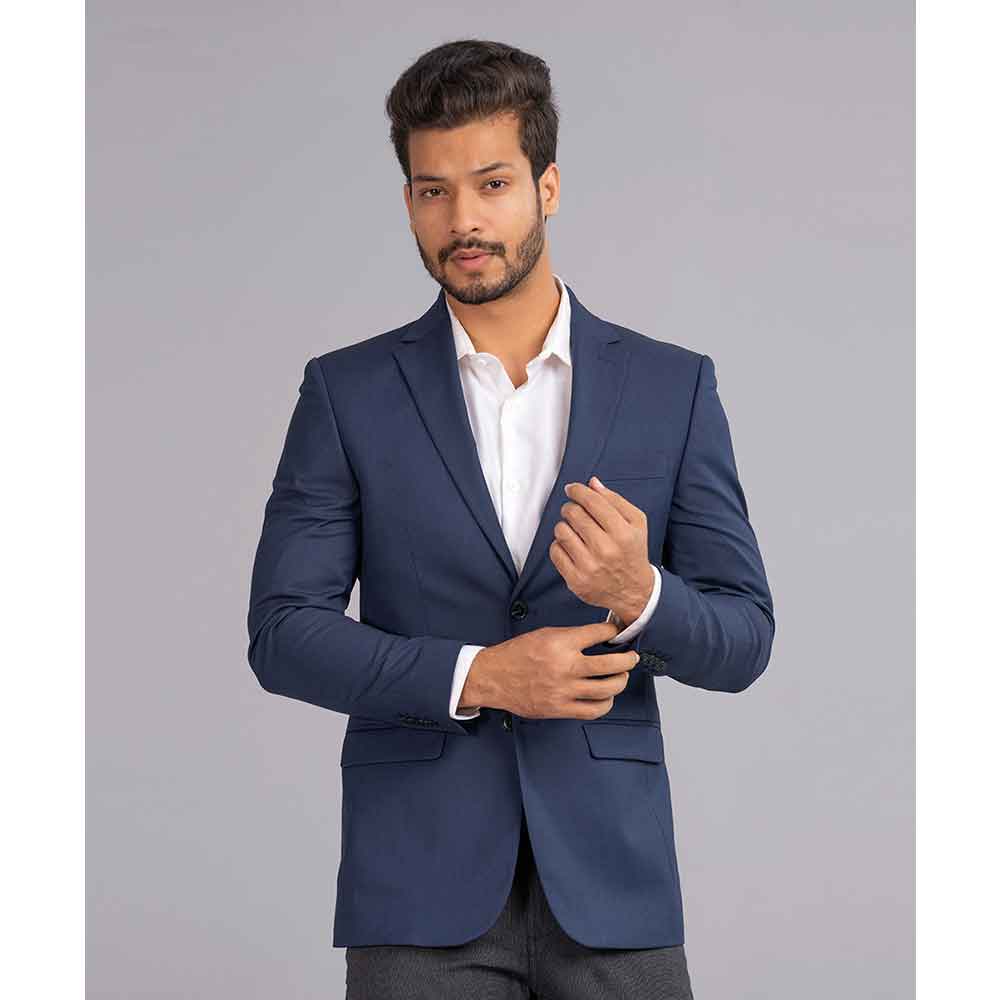 Blue Fitted Business Formal Blazer