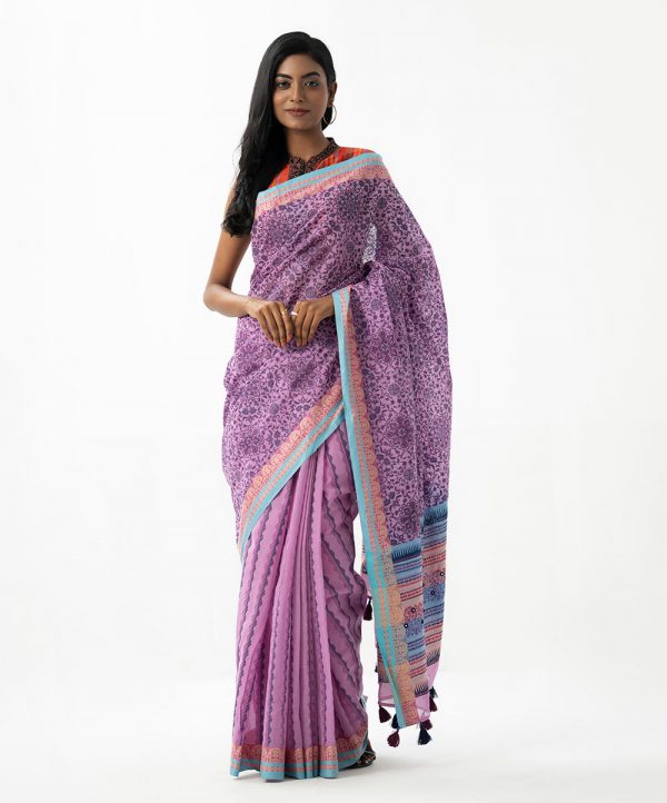 Lavender Cotton Printed Saree