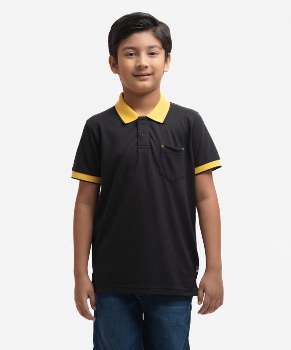 Black Pique Short Sleeve Polo