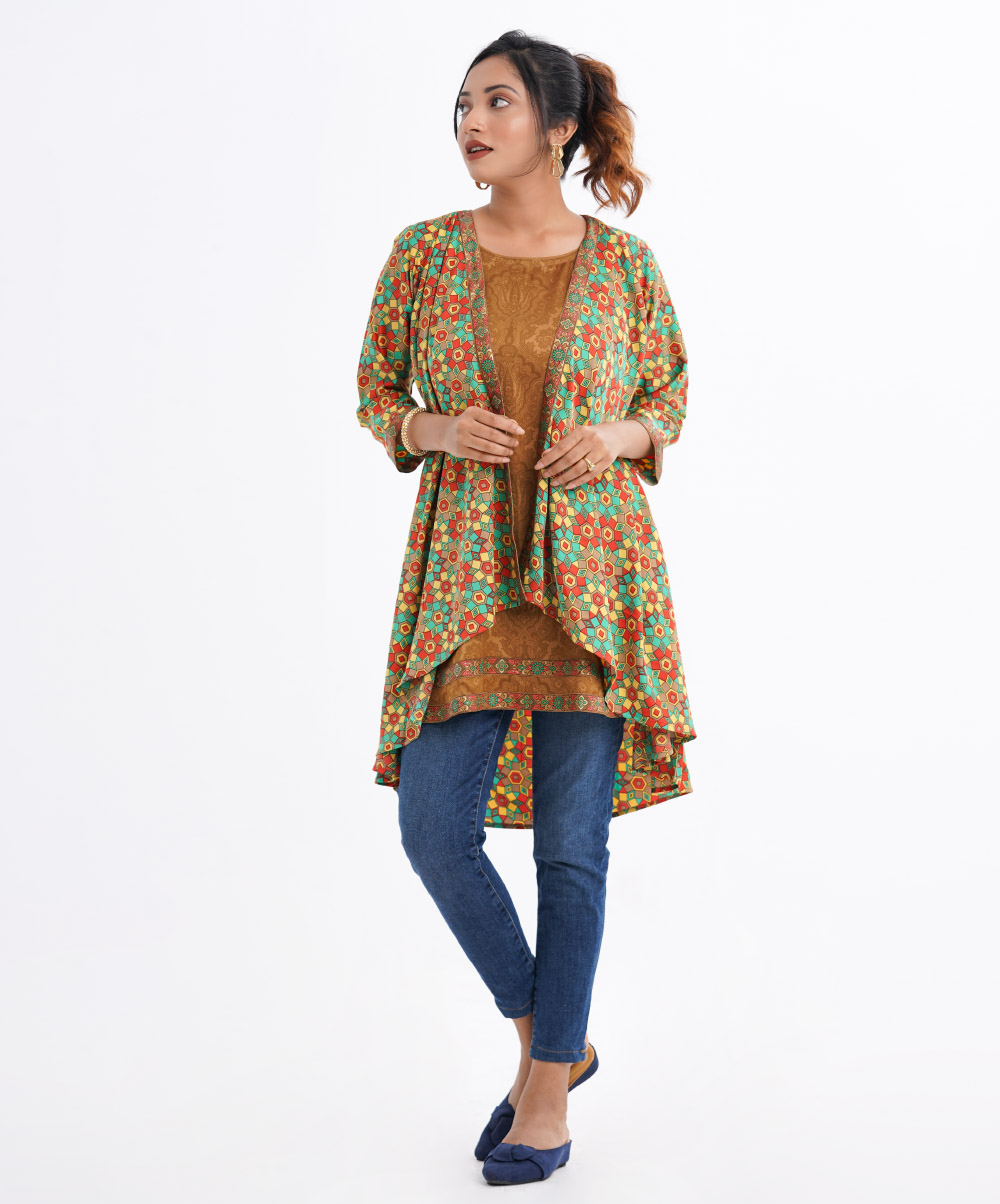 Multi-Color A-Line Tunic With Shrug