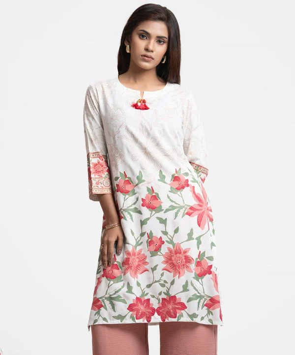 White Viscose A-line Kameez