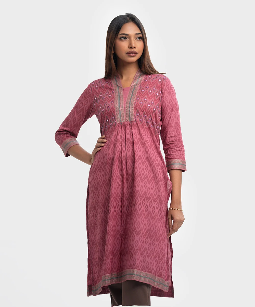Pink Cotton A-line Kameez