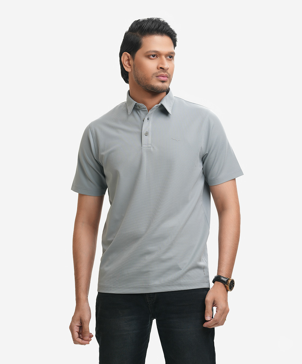 Gray Cotton Pique Polo