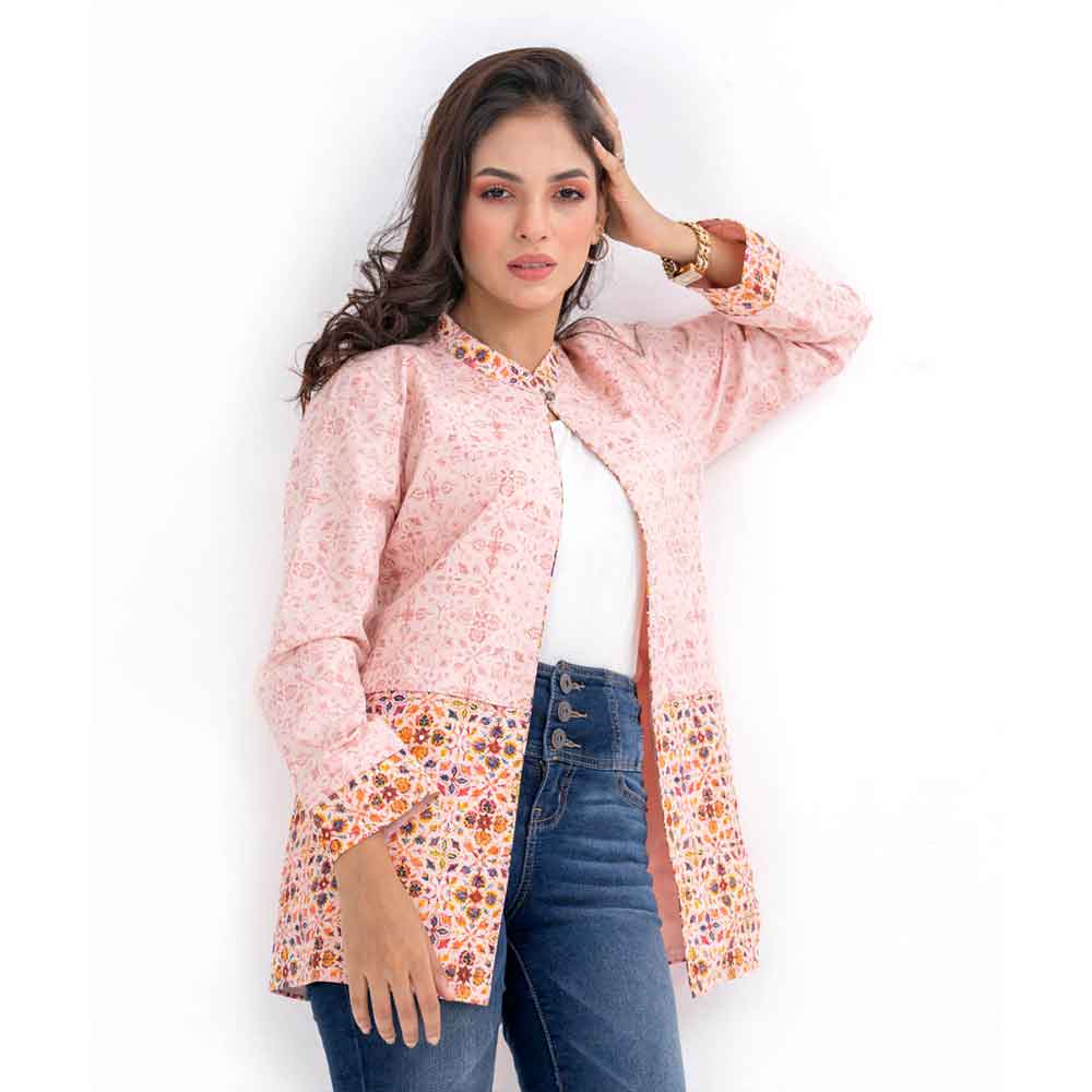 Pink Printed Casual Jacket