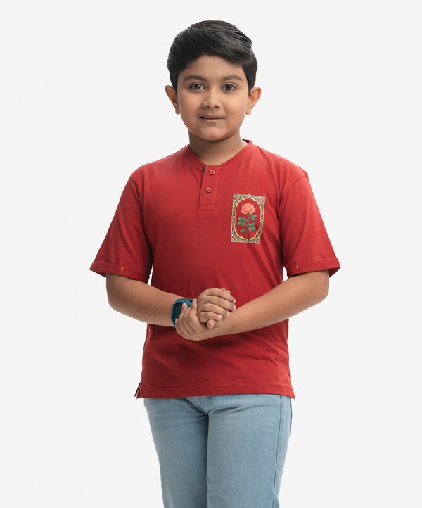 Red Jersey Henley T-shirt