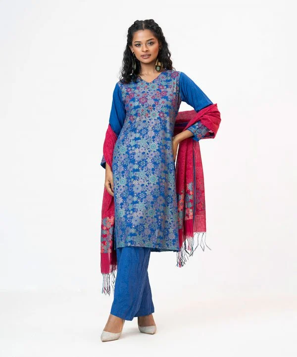 Blue Viscose A-Line Salwar Kameez