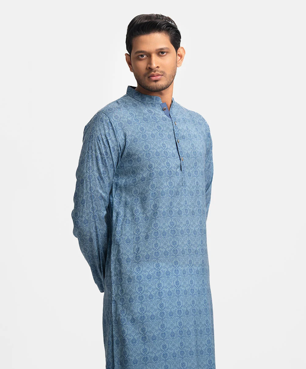 Sea Green Cotton Semi Fit Panjabi