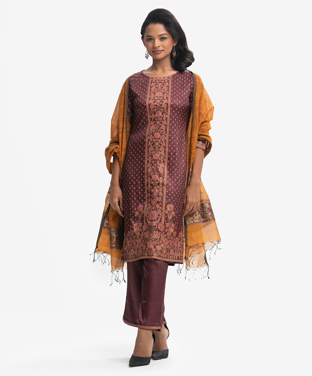 Maroon Crepe Straight Salwar Kameez