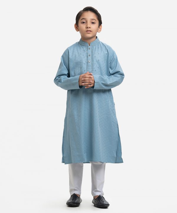 Blue Jacquard Kids Panjabi