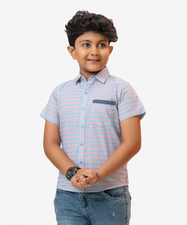 Blue Cotton Stripe Kids Casual Shirt