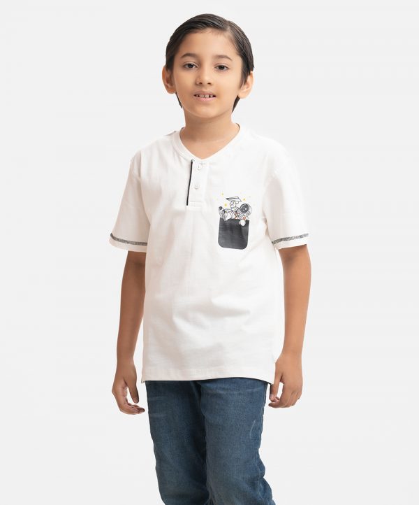 White Cotton Henley T-shirt