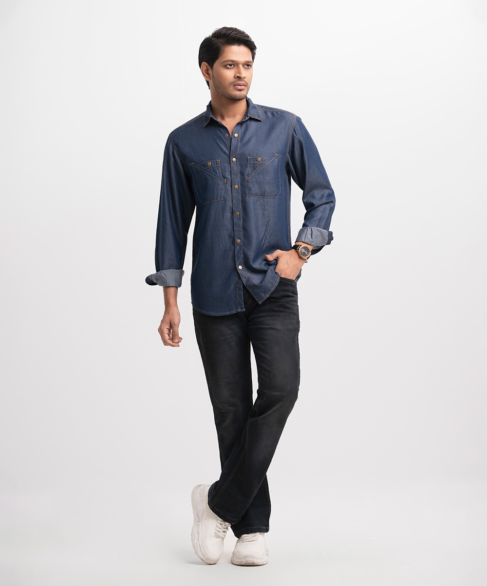 Blue Denim Long Sleeve Casual Shirt