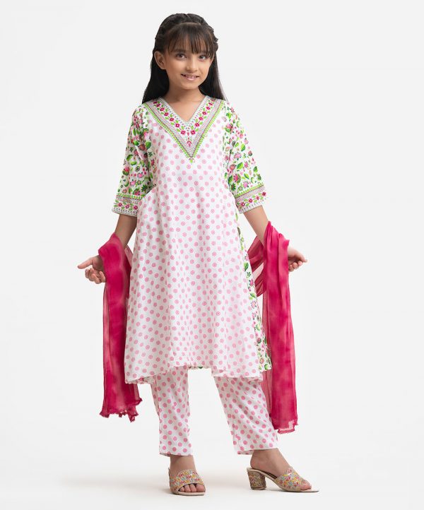 White Viscose Kids Salwar Kameez
