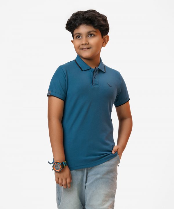 Blue Pique Short Sleeve Polo