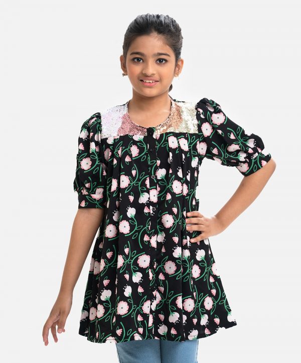 Black Georgette Empire Tunic