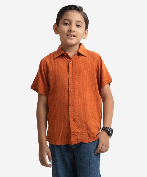Orange Viscose Kids Casual Shirt