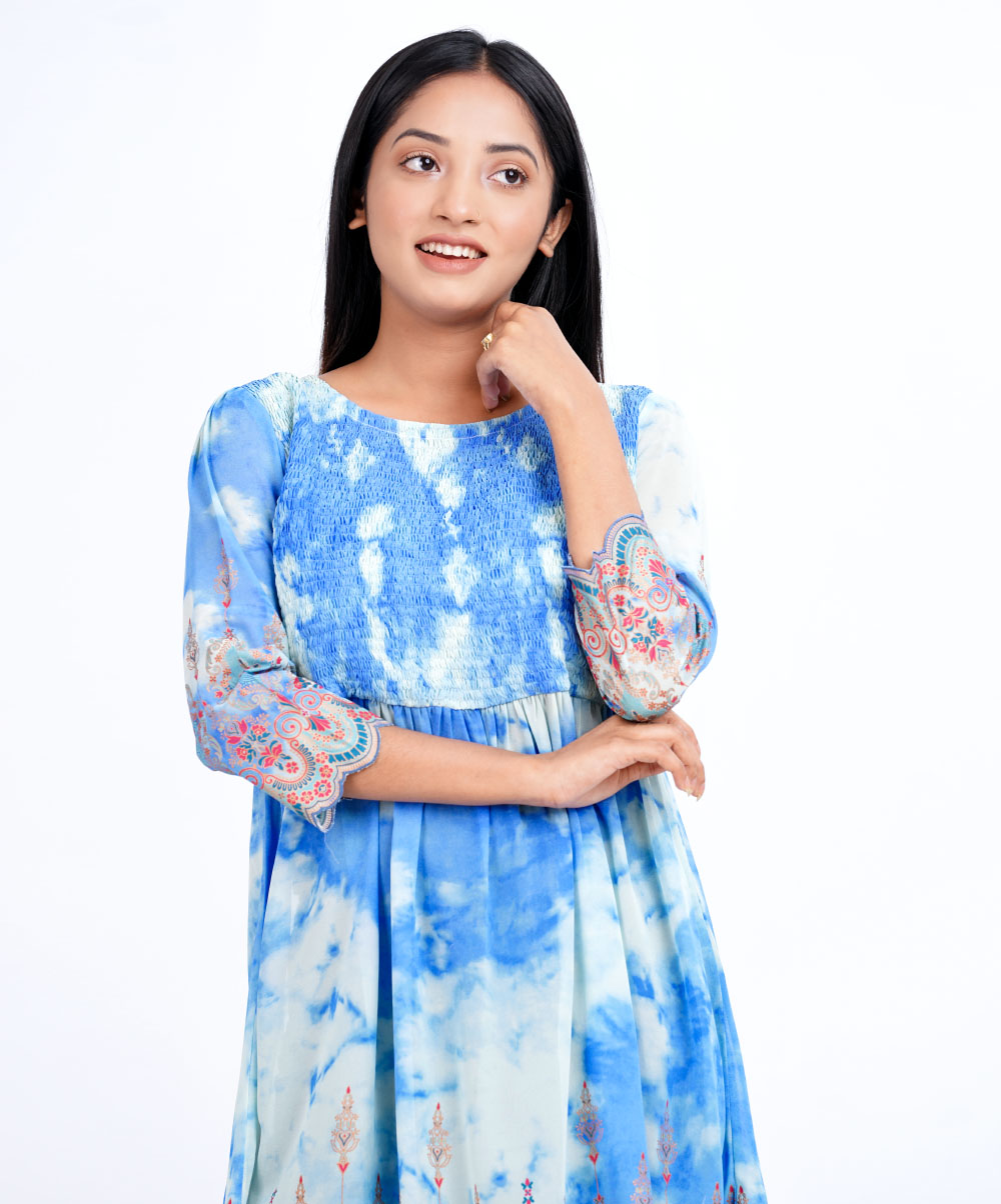 Sky Blue Georgette Gathered Tunic