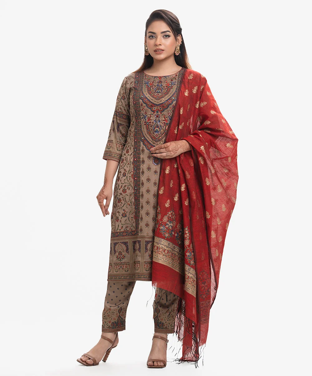 Brown Blended Straight Salwar Kameez