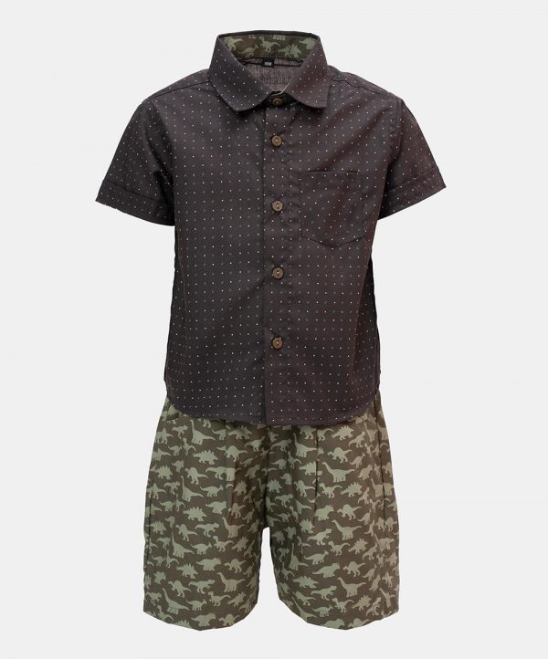 Coffee Cotton Shirt Pant Set