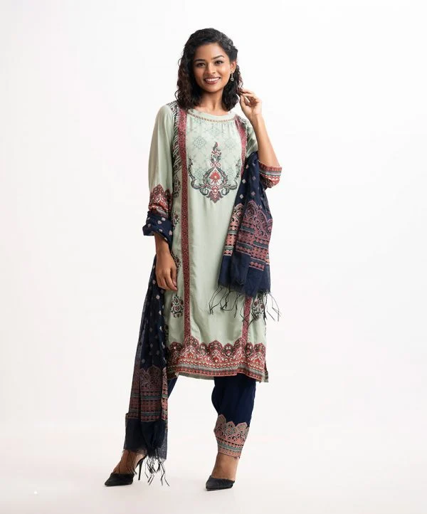 Green Viscose Printed Salwar Kameez