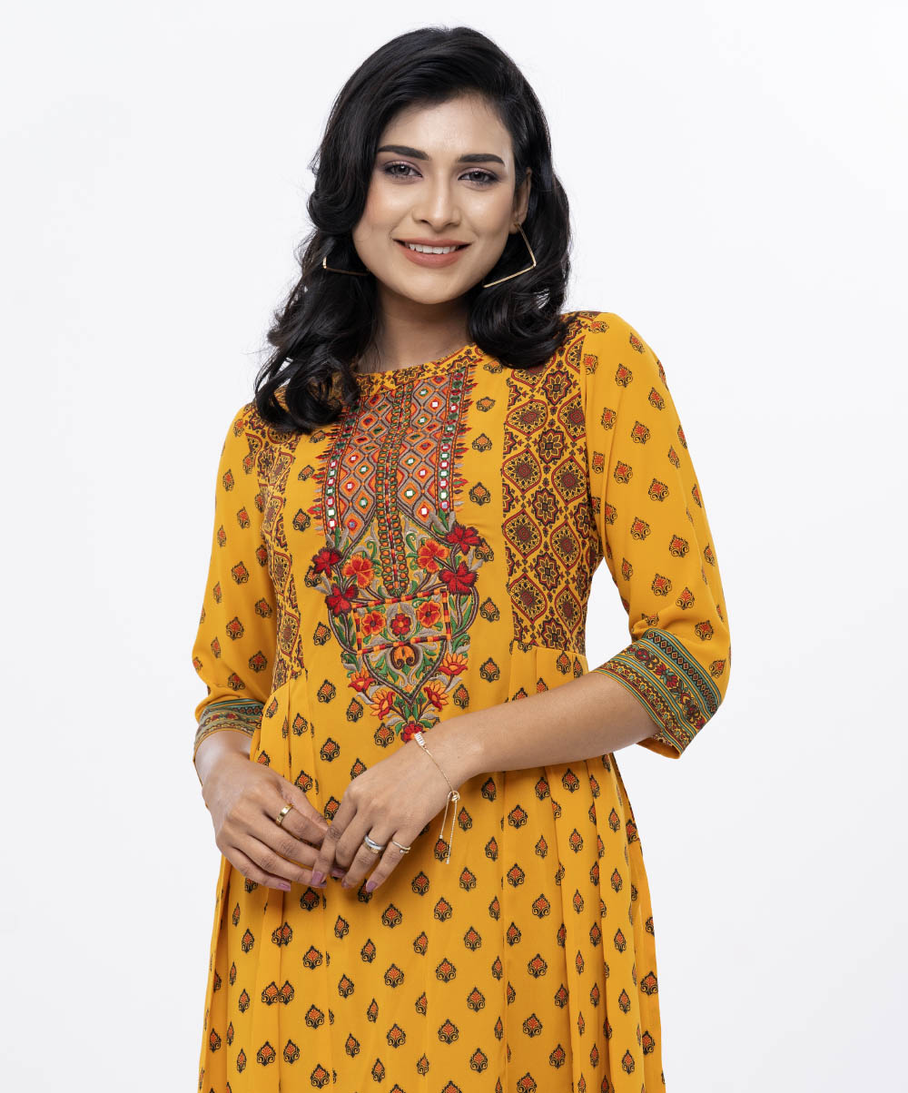 Yellow Georgette A-line Long Tunic
