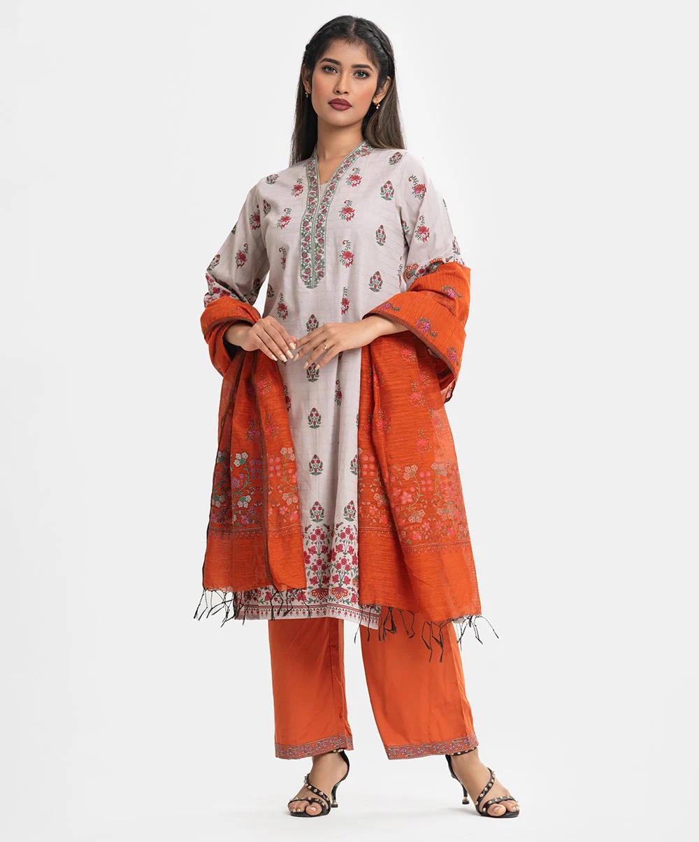 Gray Jacquard Straight Salwar Kameez