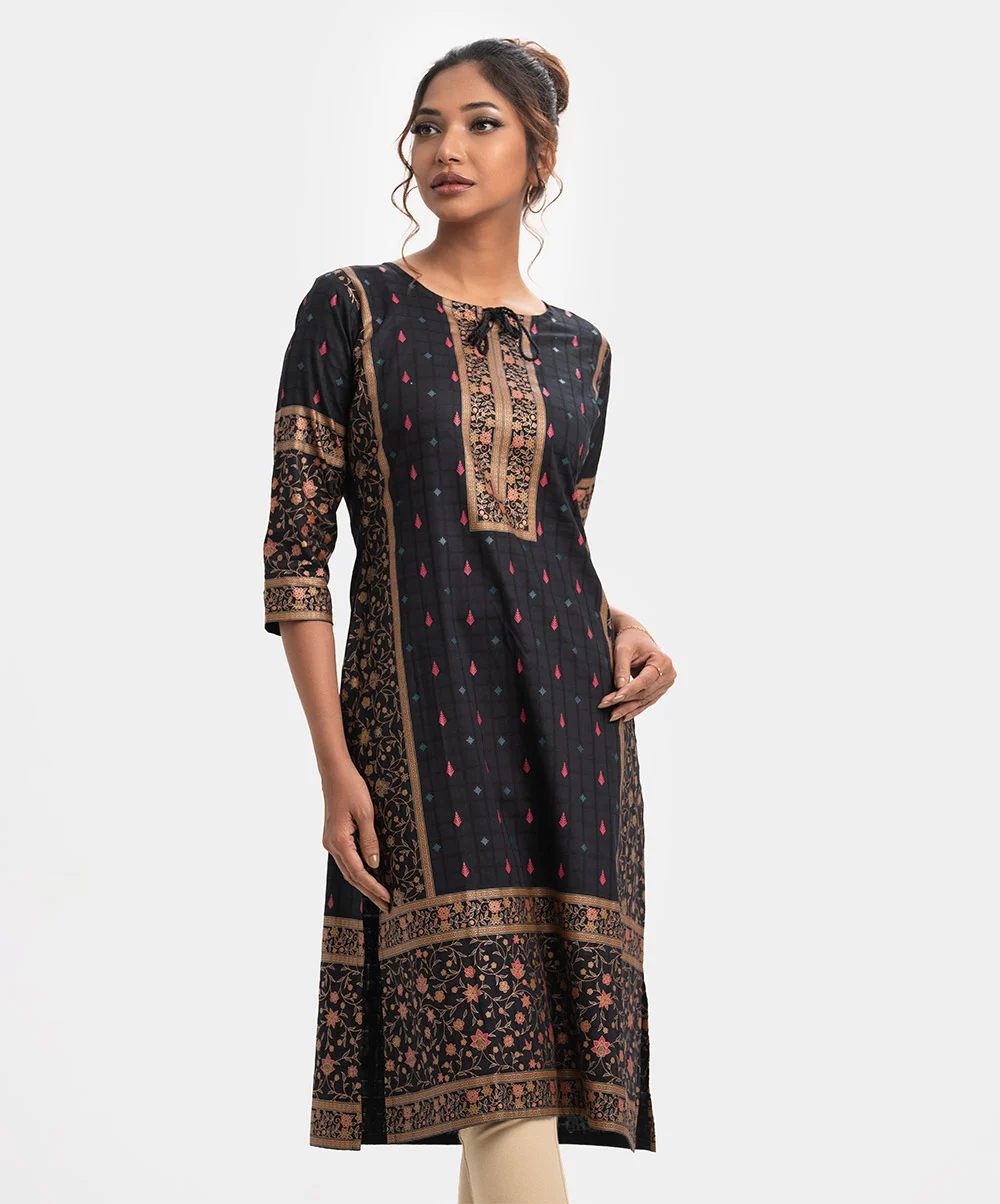 Black Jacquard Straight Kameez