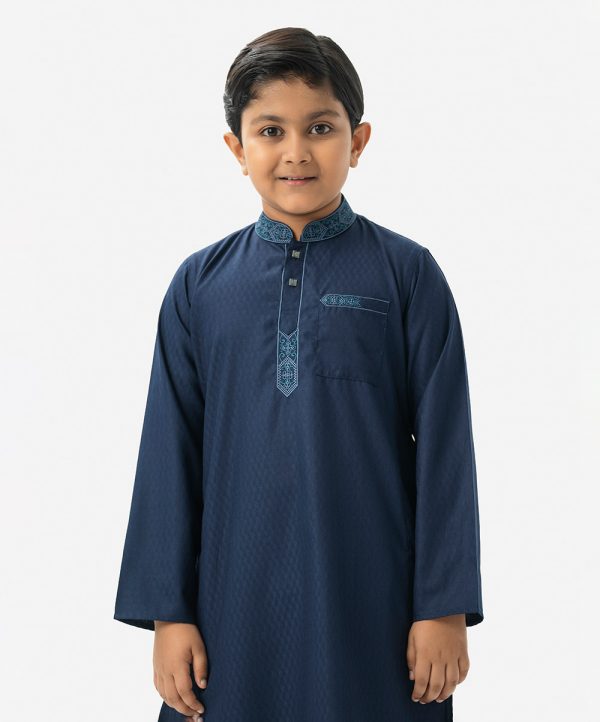 Navy Blue Jacquard Kids Panjabi