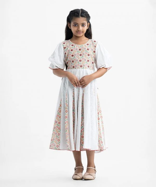 White Viscose Godet Cut Frock