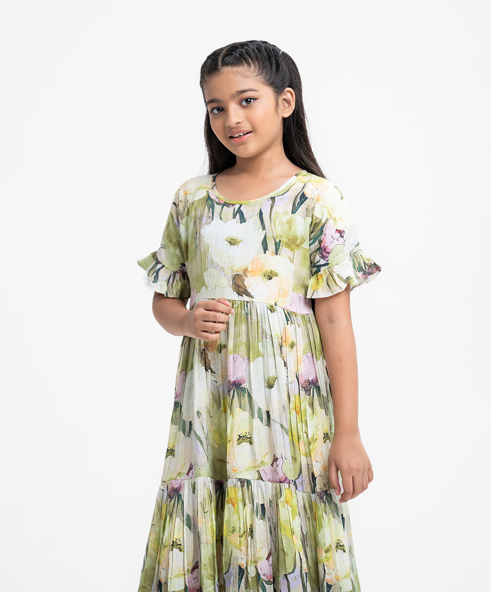 Green Cotton A-line Frock