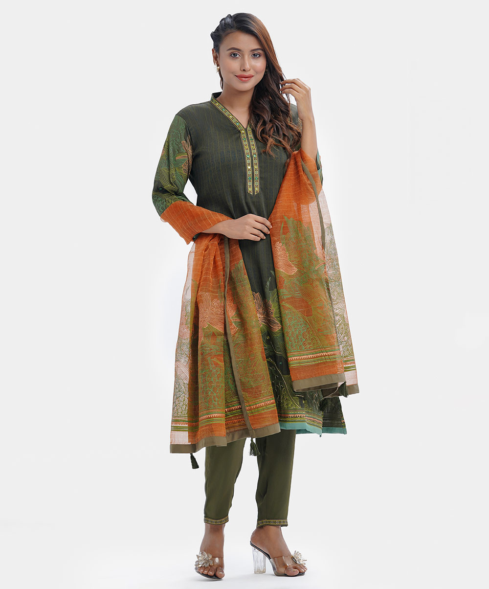 White Cotton Printed Salwar Kameez Set