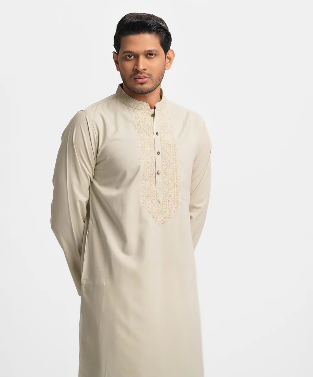 Off white Blended Fitted Panjabi